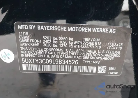 2020 BMW X3 Sdrive30I из США, поврежденный, VIN 5UXTY3C09L9B34526